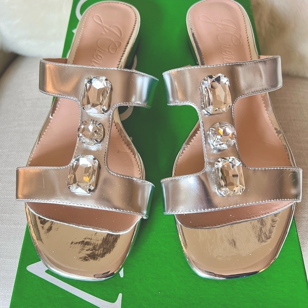 LIKE NEW!! J. Crew Silver Sandals with Crystal Embellishments